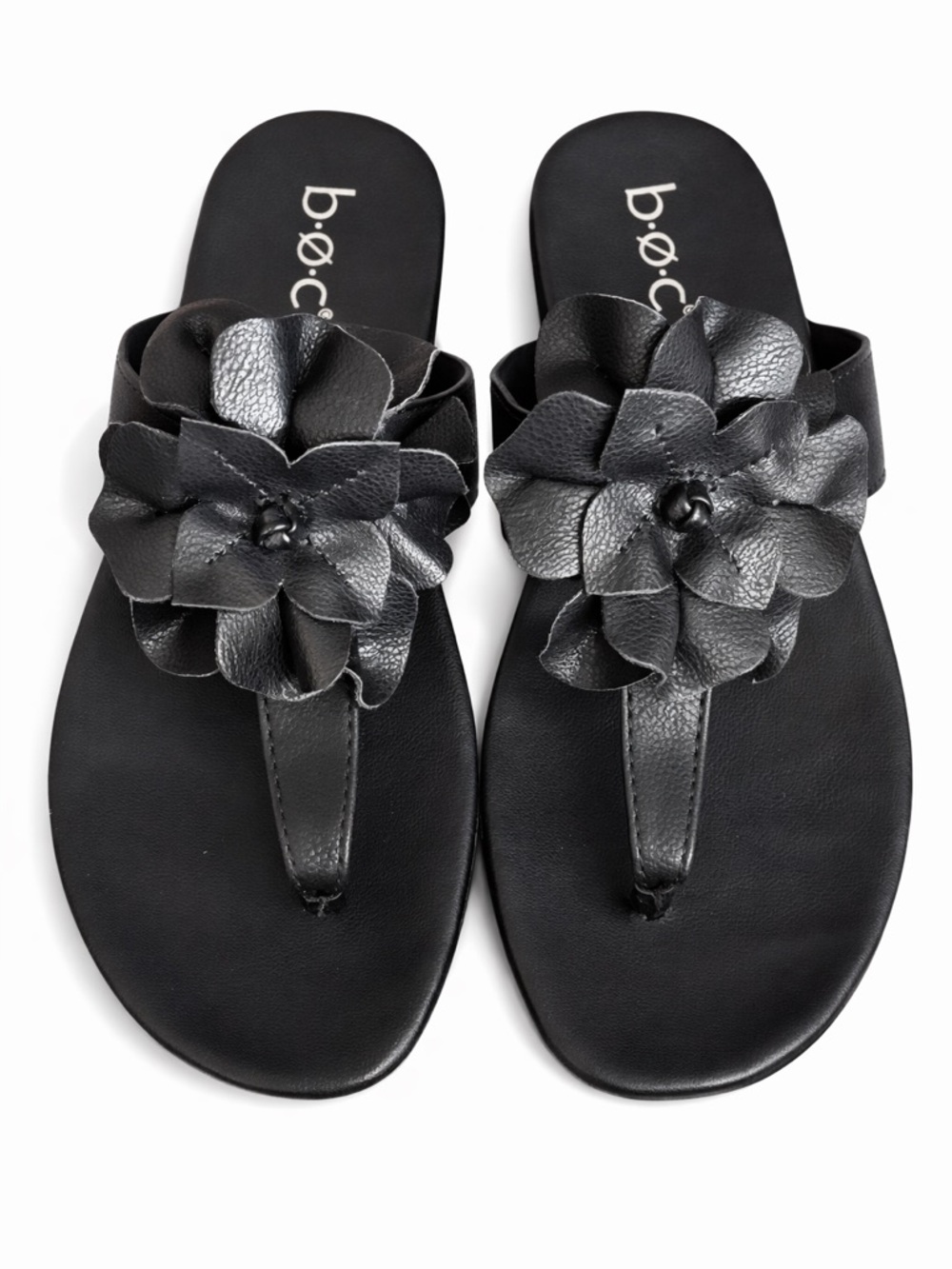 b.o.c. By Born Black Leather Floral Toe-Post Sandals like new